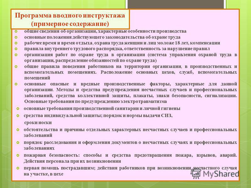 Получение инструктажей. Программа проведения вводного инструктажа по охране труда. Примерная программа вводного инструктажа по охране труда. План программа вводного инструктажа. План для водного инструктажа.