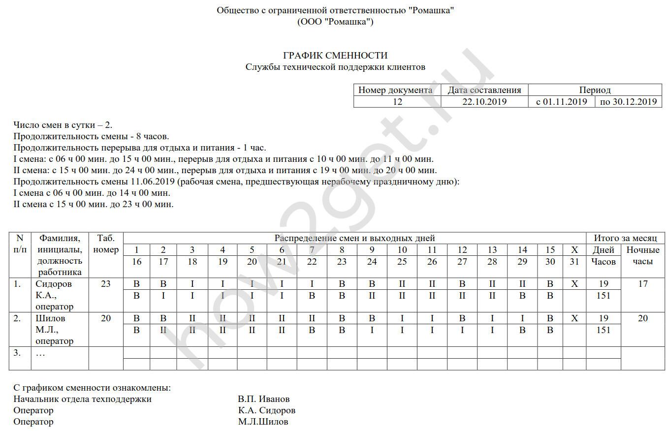 Образец график сменности сутки через трое