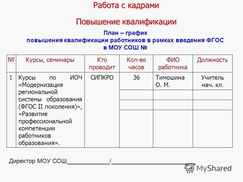 План график обучения персонала образец