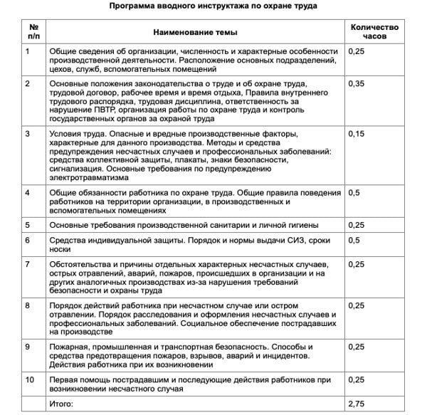 Программа инструктажа по охране труда