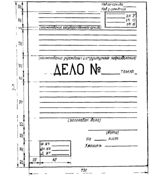 Обложка архивного дела образец