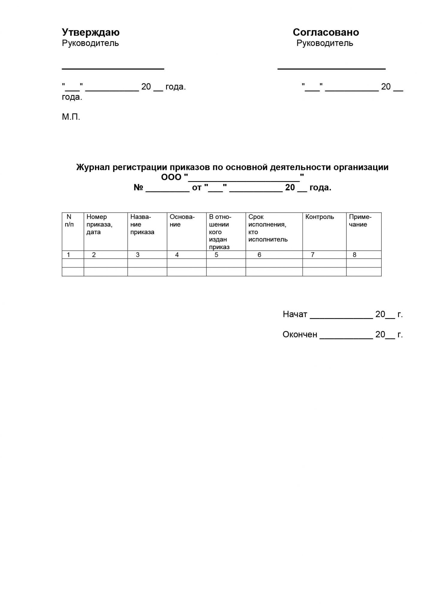 Журнал регистрации приказов по производству образец