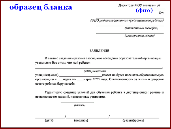 Заявление на семейное обучение образец