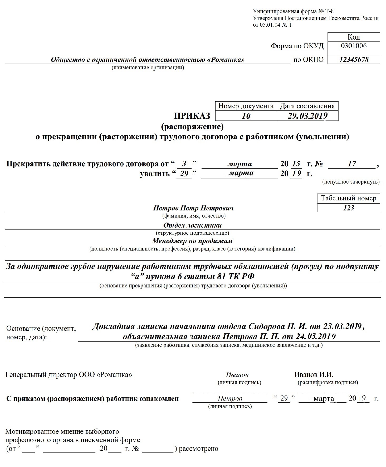 Тк п 1 ст 81: Расторжение трудового договора по инициативе работодателя