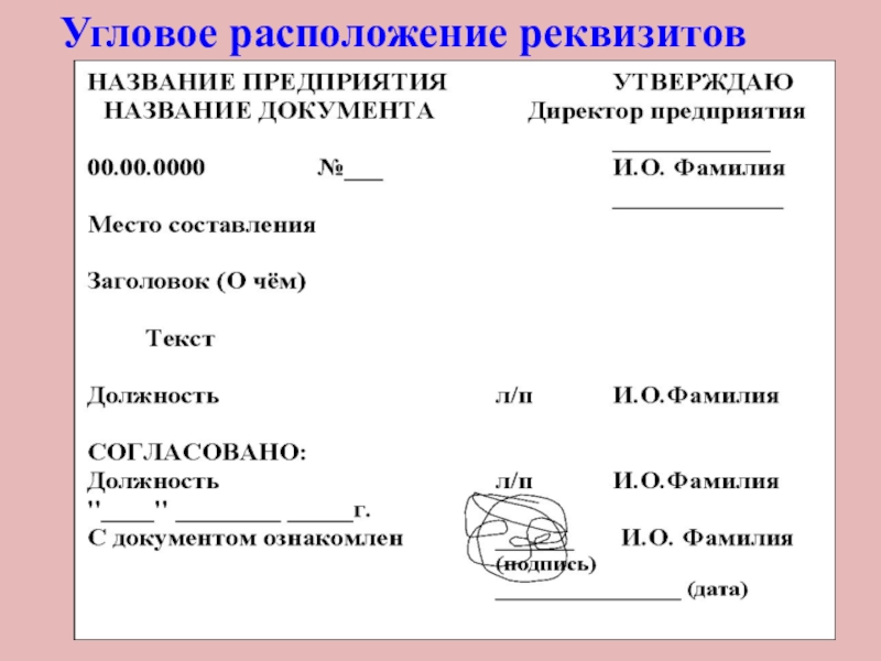 Угловое расположение. Угловое расположение реквизитов. Угловое и продольное расположение реквизитов. Угловое расположение реквизитов пример. Расположение реквизитов на приказе.