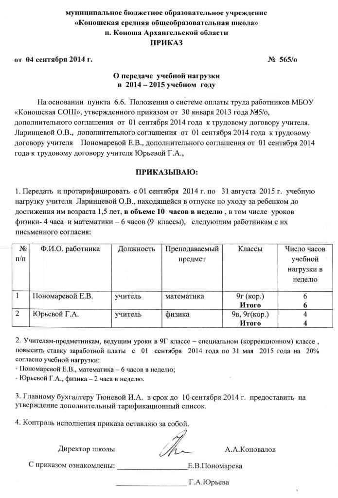 Уведомление о возможном изменении учебной нагрузки на новый учебный год образец