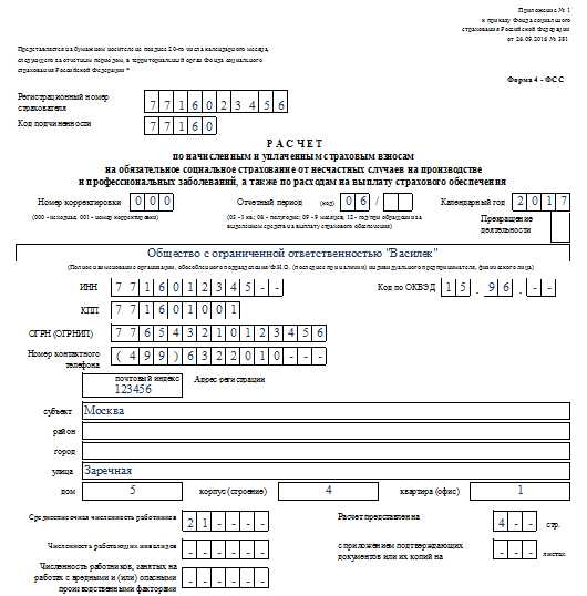 4 фсс образец заполнения 2022