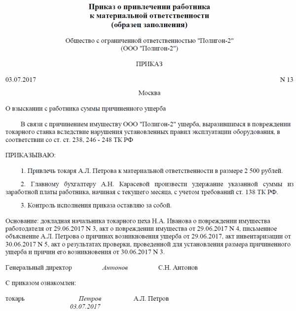 Образец приказа о возложении дополнительных обязанностей на работника