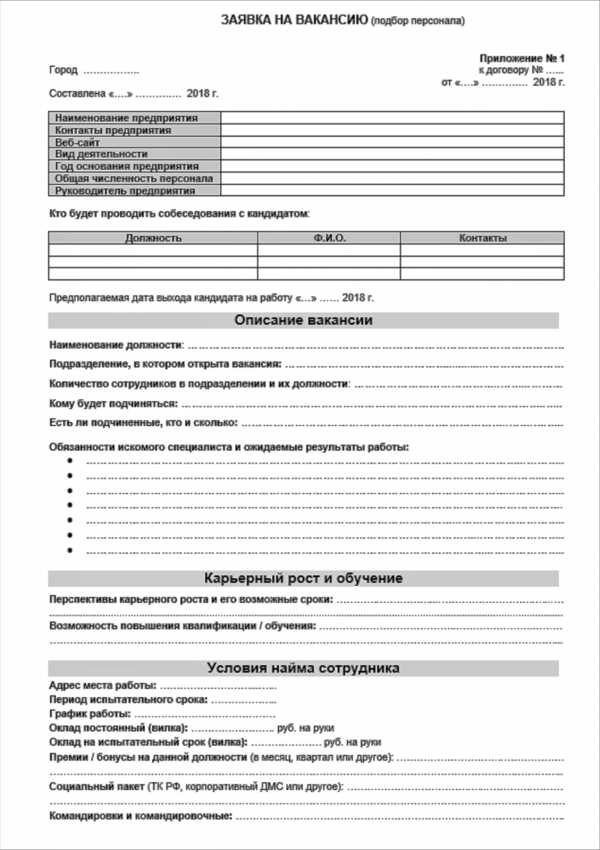 Пример заполнения заявки на отдел кадров – Заявка на подбор персонала