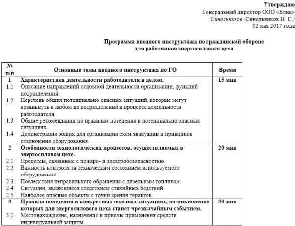 Образец вводный инструктаж по гражданской обороне образец