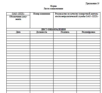 Лист ознакомления с пвтр образец